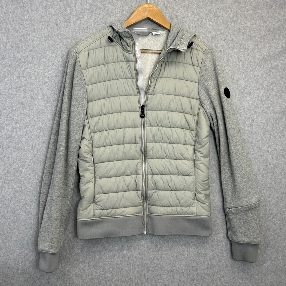Timberland Hybrid Puffer Hoodie Gray Quilted Full Zip Jacket Casual Womens Small